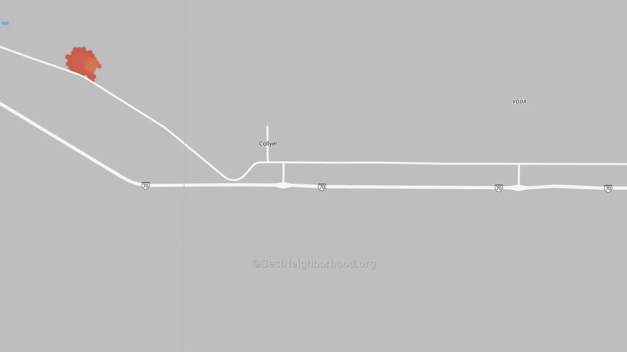Walk Grade map of 67631, KS, walkable areas in green and car-dependent areas in red