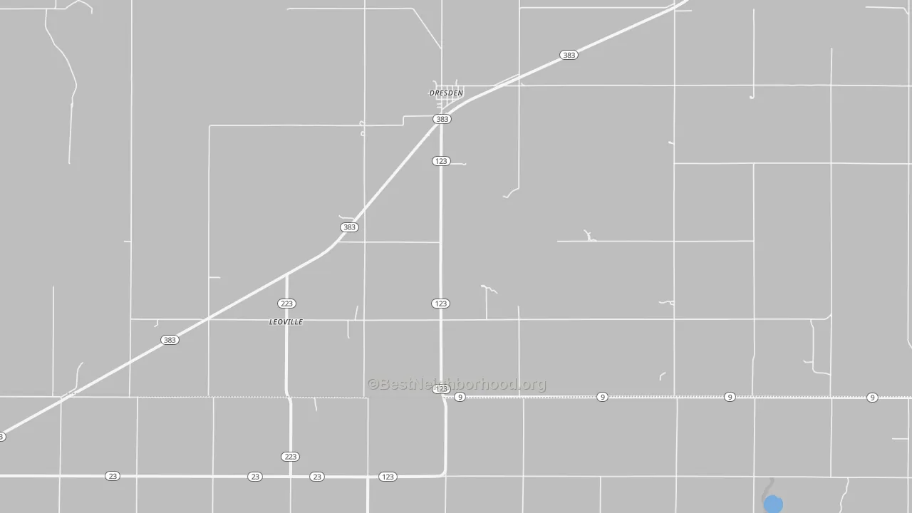 Walk Grade map of 67635, KS, walkable areas in green and car-dependent areas in red