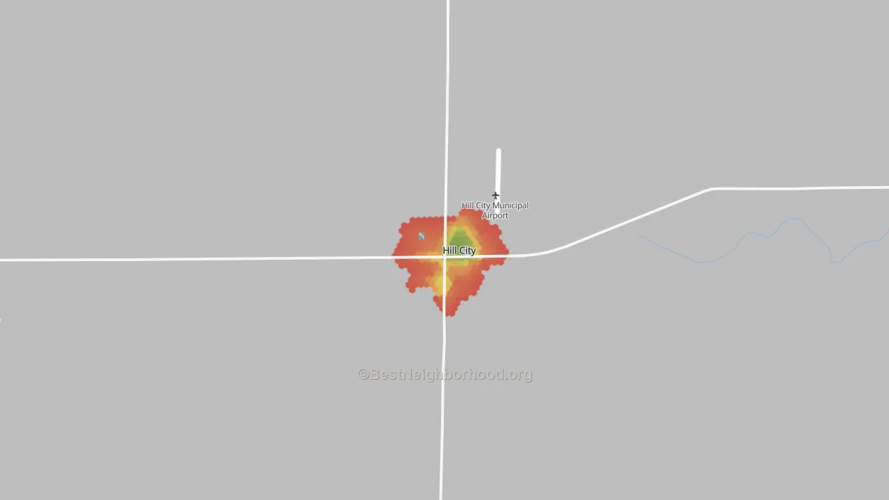 Walk Grade map of 67642, KS, walkable areas in green and car-dependent areas in red