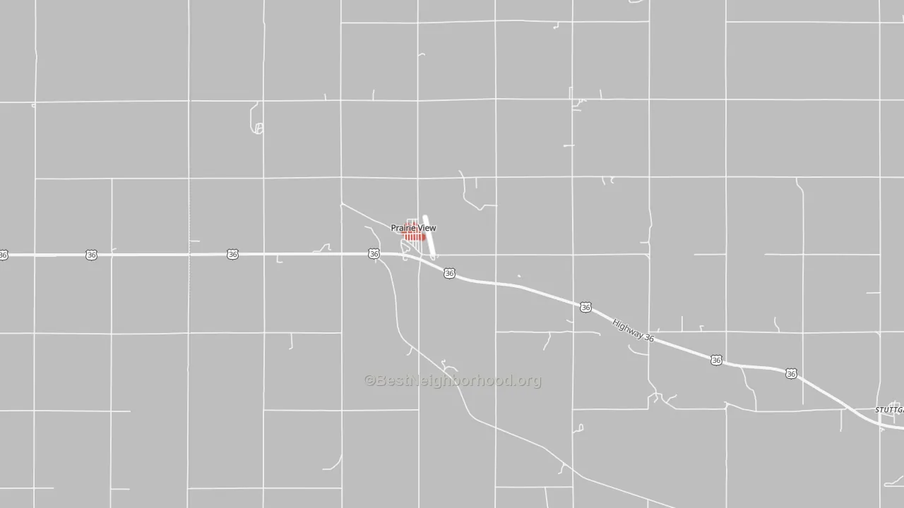 Walk Grade map of 67664, KS, walkable areas in green and car-dependent areas in red