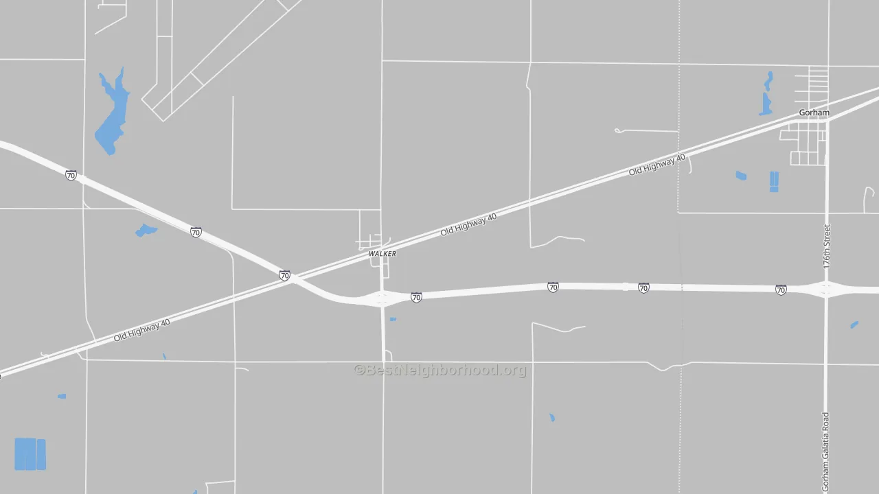 Walk Grade map of 67674, KS, walkable areas in green and car-dependent areas in red