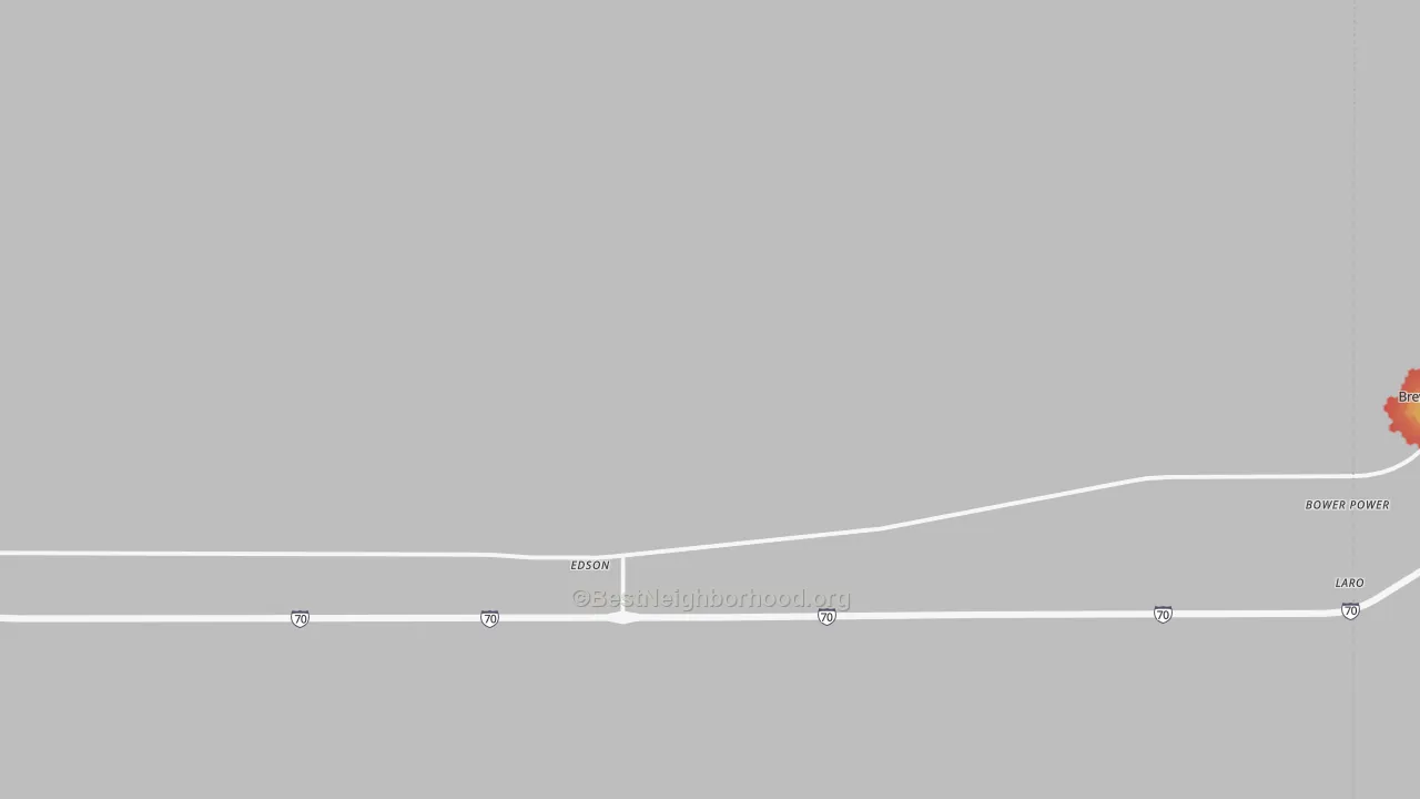 Walk Grade map of 67733, KS, walkable areas in green and car-dependent areas in red