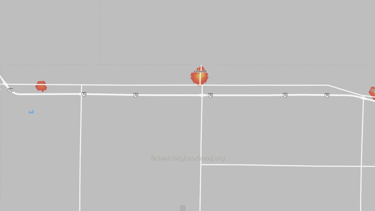Walk Grade map of 67738, KS, walkable areas in green and car-dependent areas in red