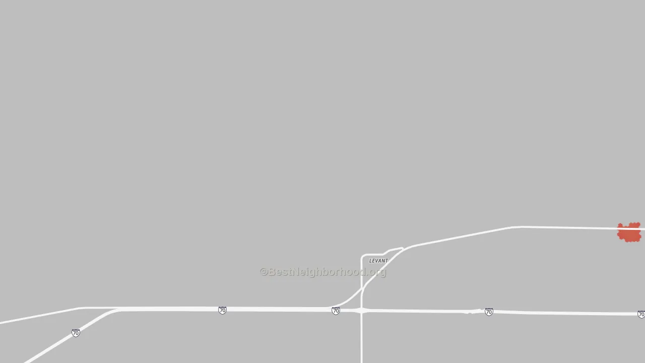 Walk Grade map of 67743, KS, walkable areas in green and car-dependent areas in red