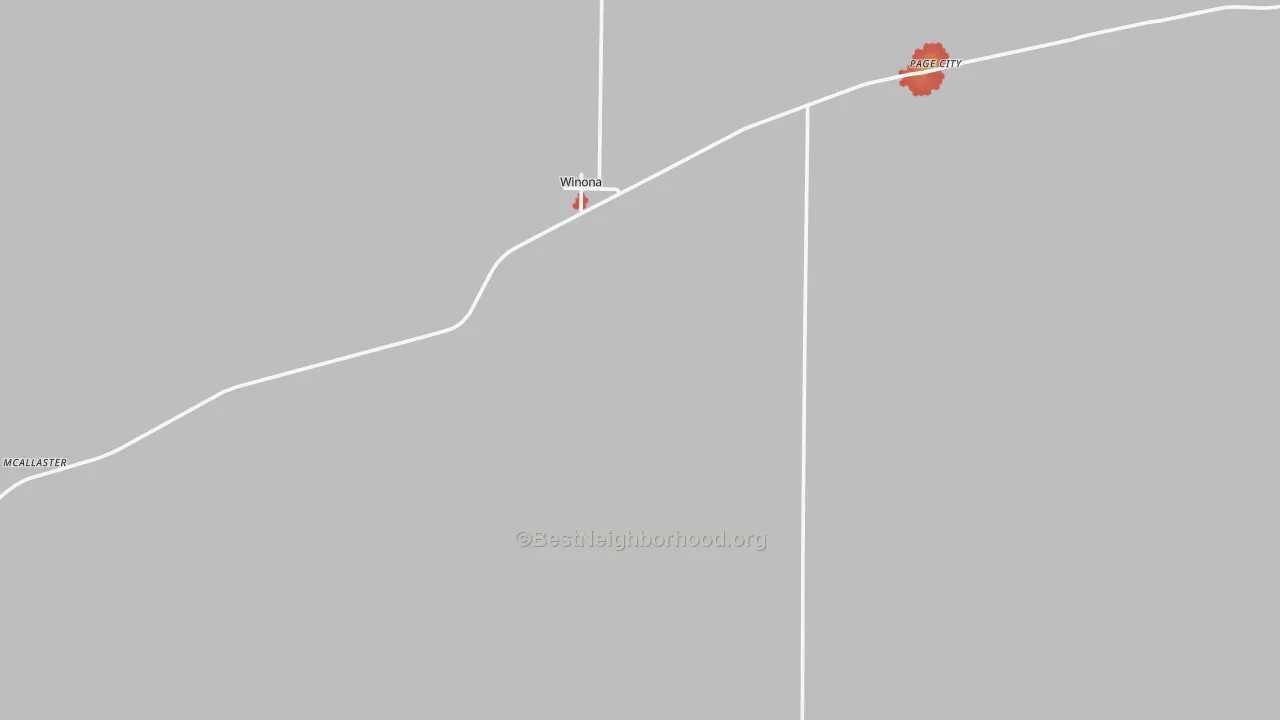 Walk Grade map of 67764, KS, walkable areas in green and car-dependent areas in red