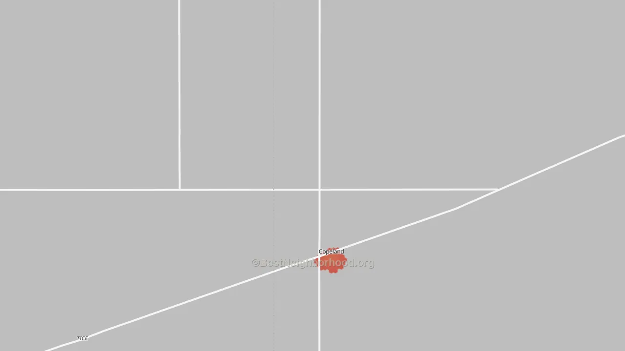 Walk Grade map of 67837, KS, walkable areas in green and car-dependent areas in red