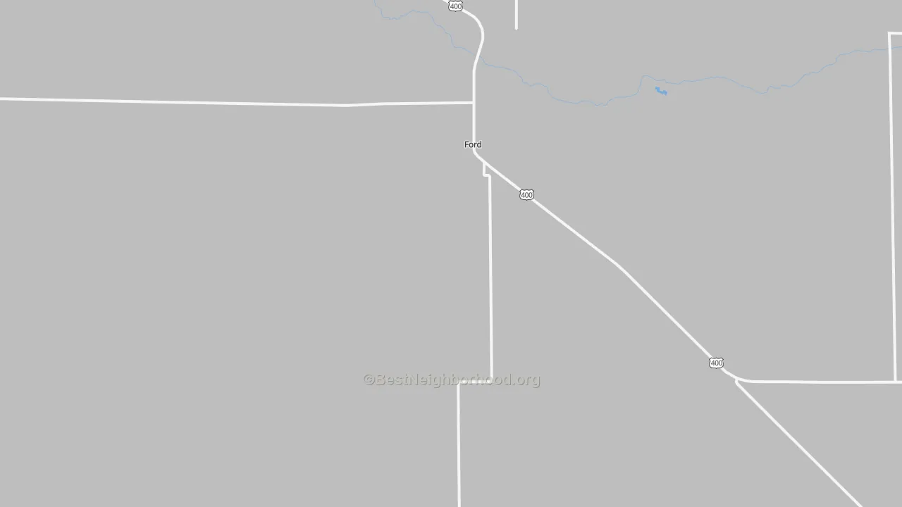Walk Grade map of 67842, KS, walkable areas in green and car-dependent areas in red