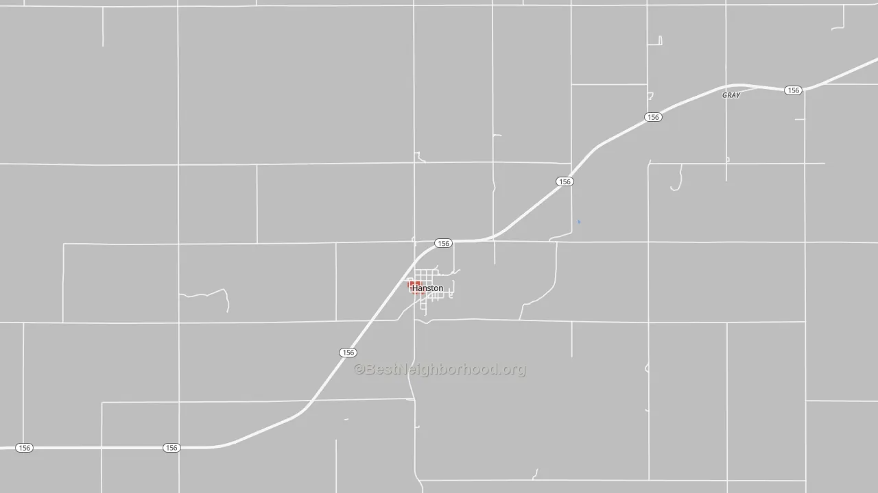 Walk Grade map of 67849, KS, walkable areas in green and car-dependent areas in red