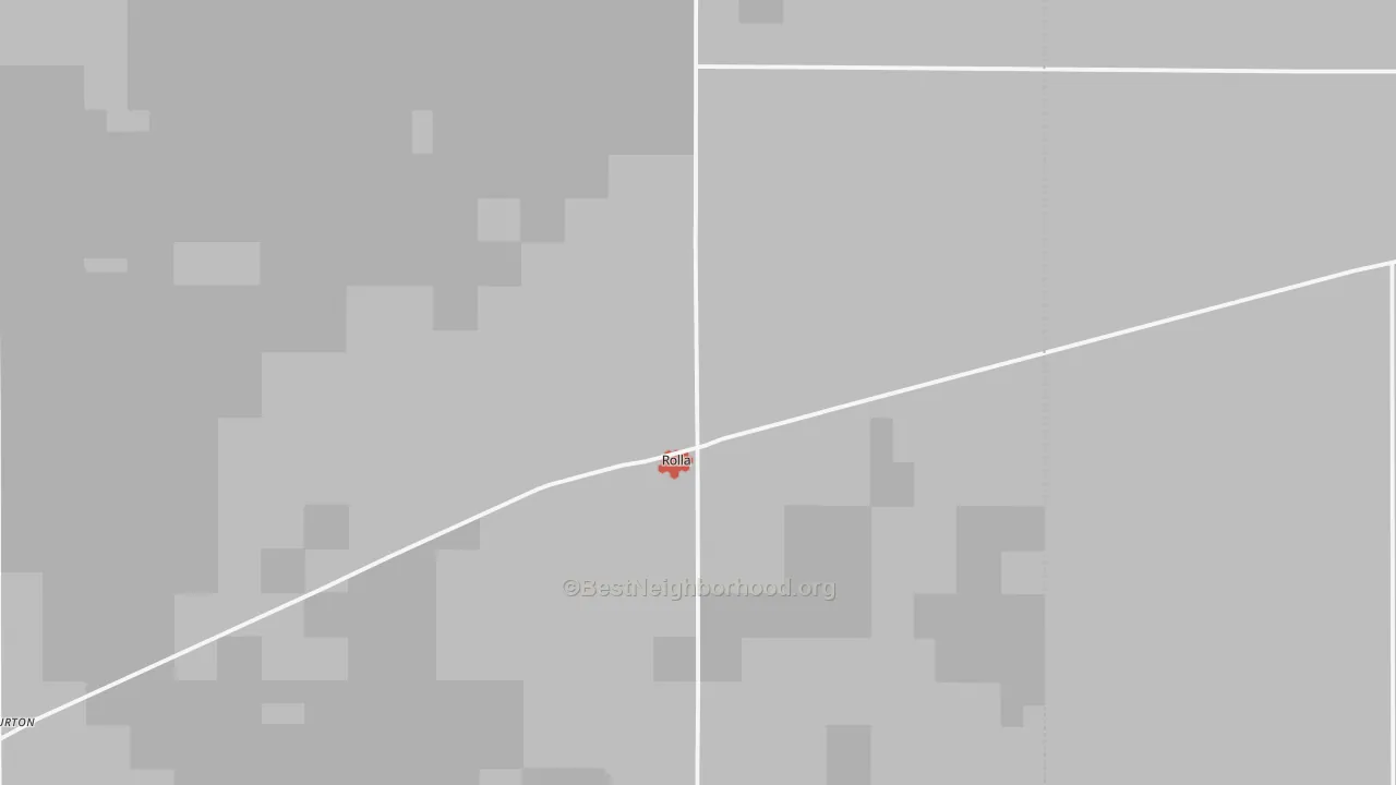 Walk Grade map of 67954, KS, walkable areas in green and car-dependent areas in red