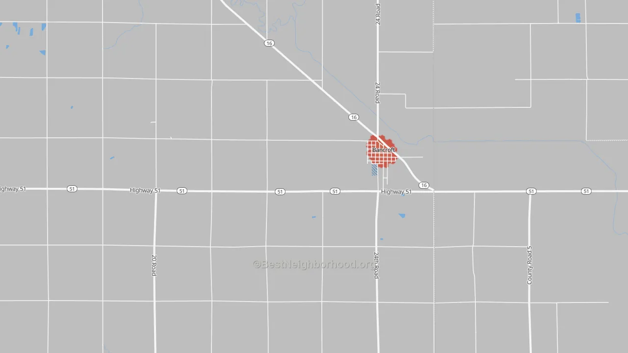 Walk Grade map of 68004, NE, walkable areas in green and car-dependent areas in red