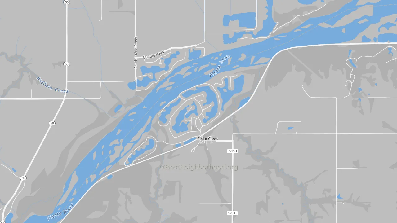 Walk Grade map of 68016, NE, walkable areas in green and car-dependent areas in red
