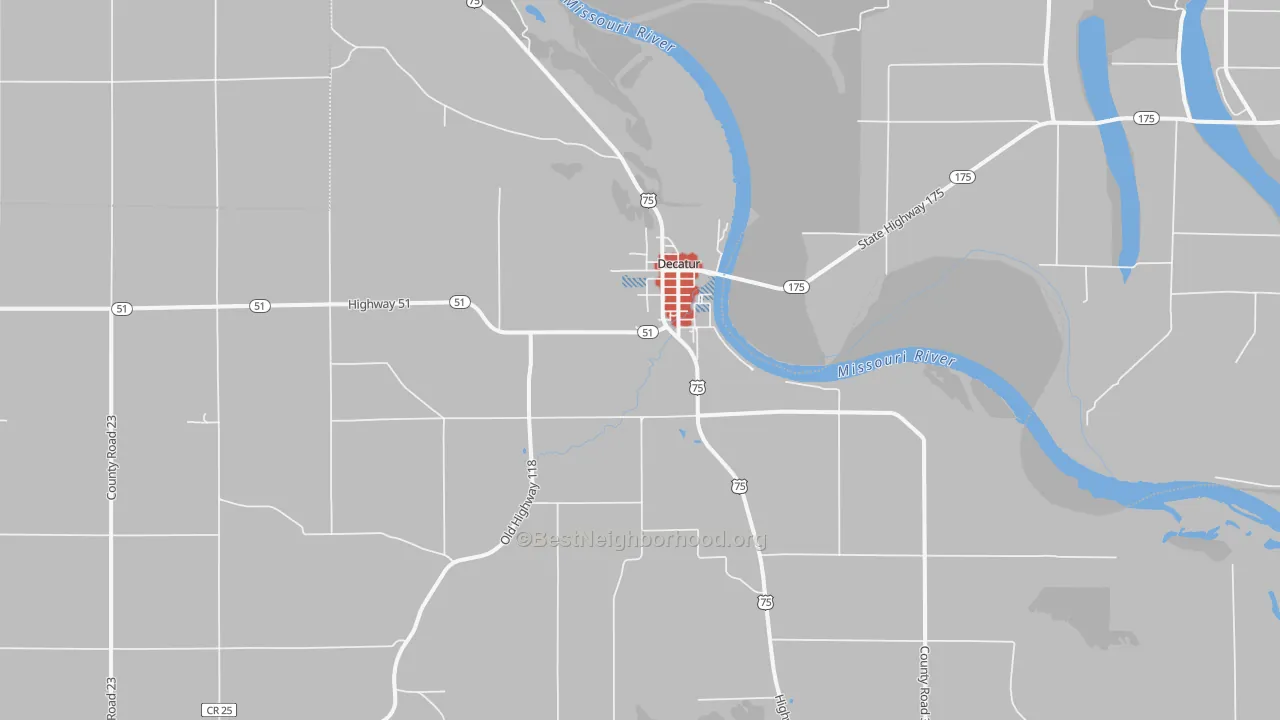 Walk Grade map of 68020, NE, walkable areas in green and car-dependent areas in red