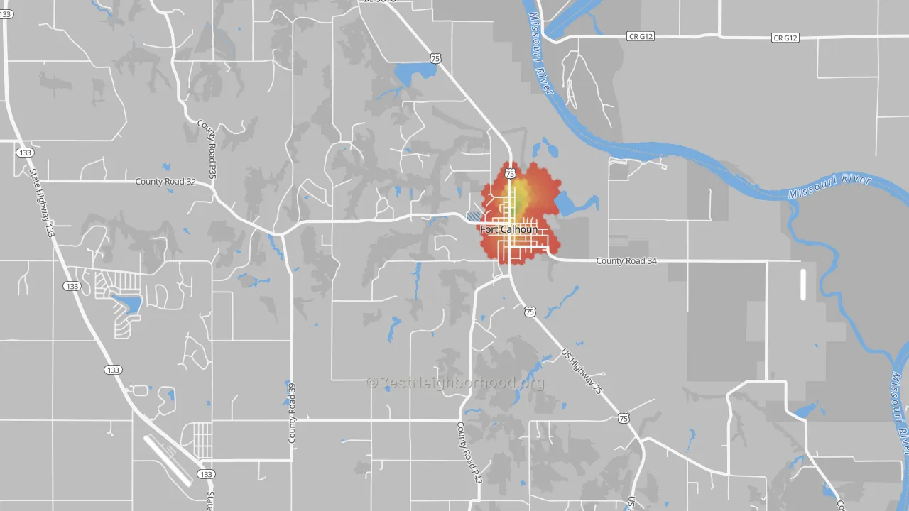 Walk Grade map of 68023, NE, walkable areas in green and car-dependent areas in red