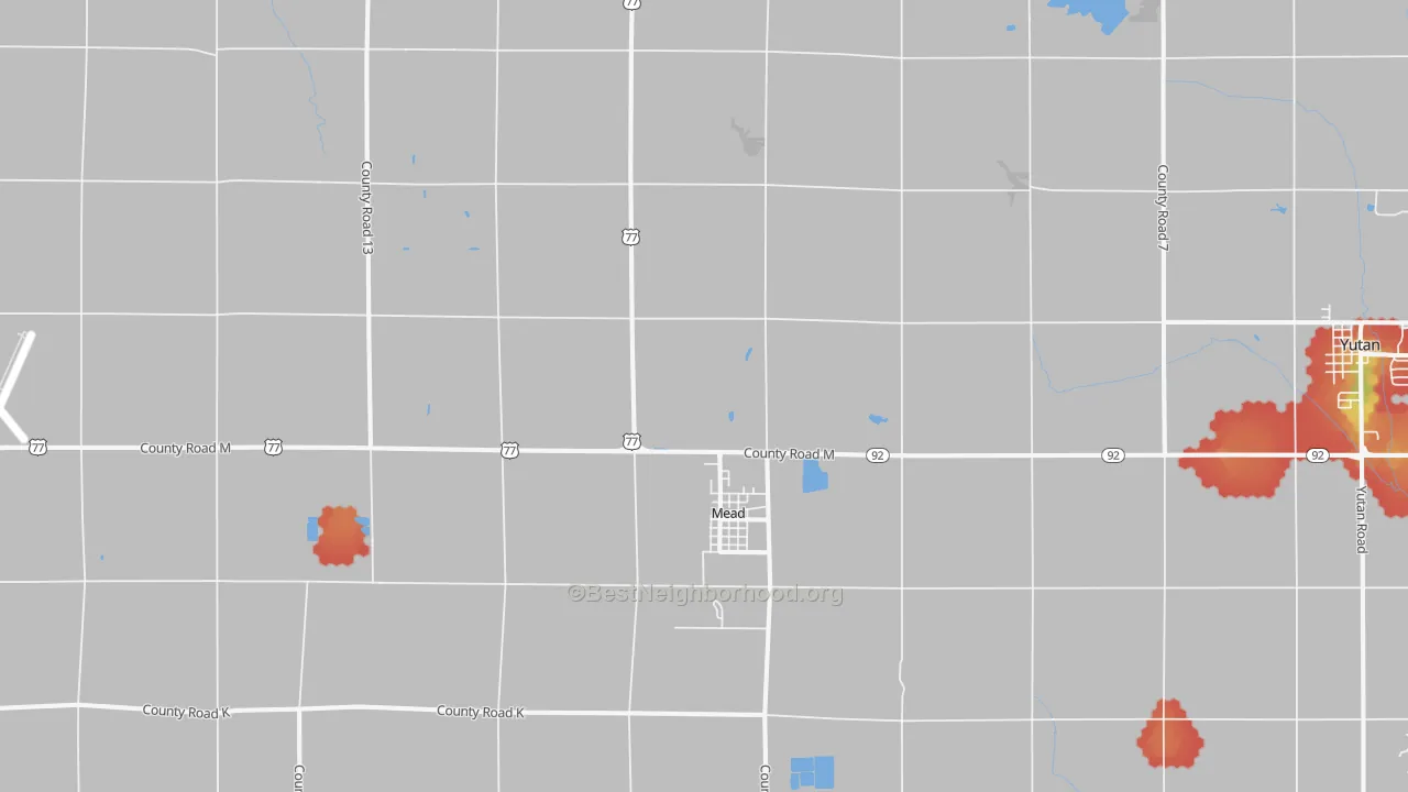 Walk Grade map of 68041, NE, walkable areas in green and car-dependent areas in red