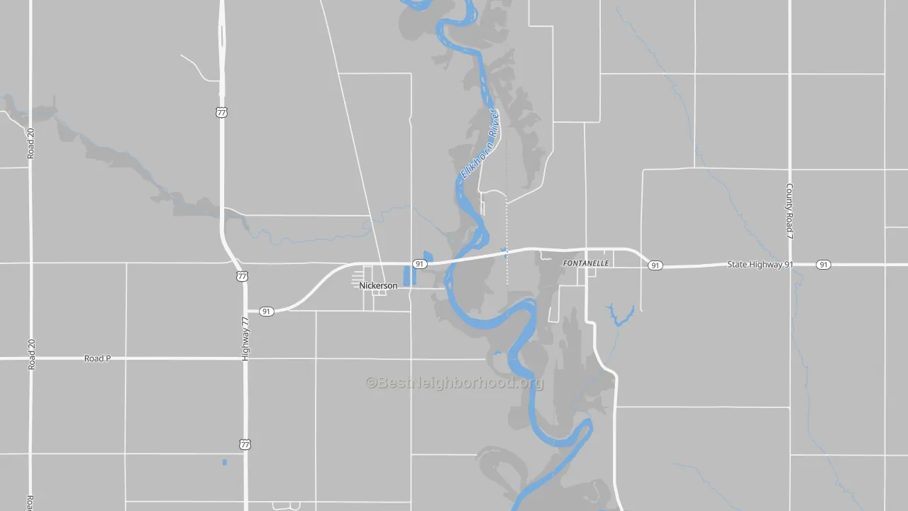 Walk Grade map of 68044, NE, walkable areas in green and car-dependent areas in red