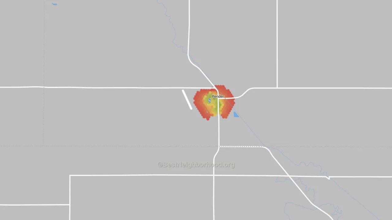Walk Grade map of 68047, NE, walkable areas in green and car-dependent areas in red