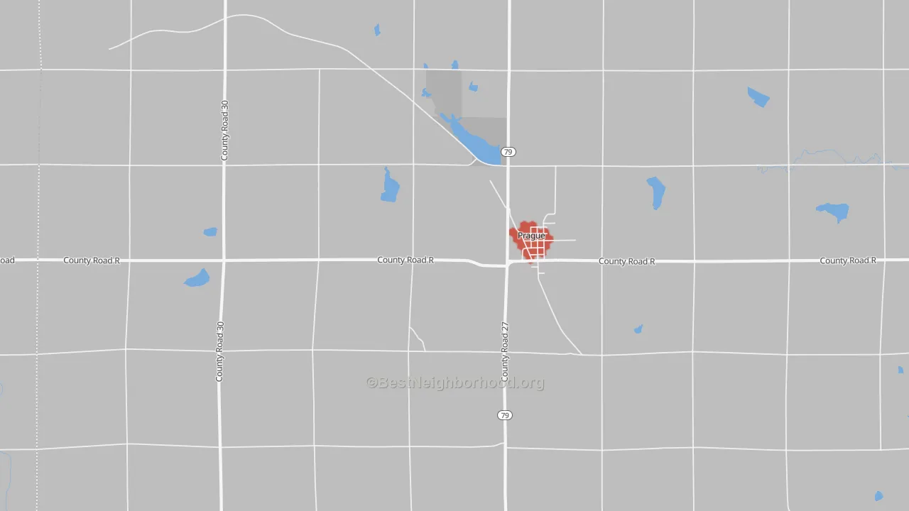 Walk Grade map of 68050, NE, walkable areas in green and car-dependent areas in red
