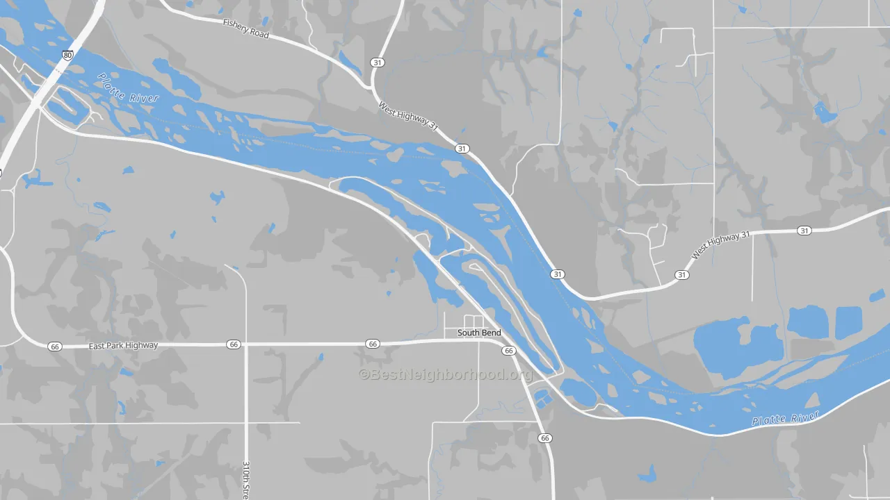 Walk Grade map of 68058, NE, walkable areas in green and car-dependent areas in red