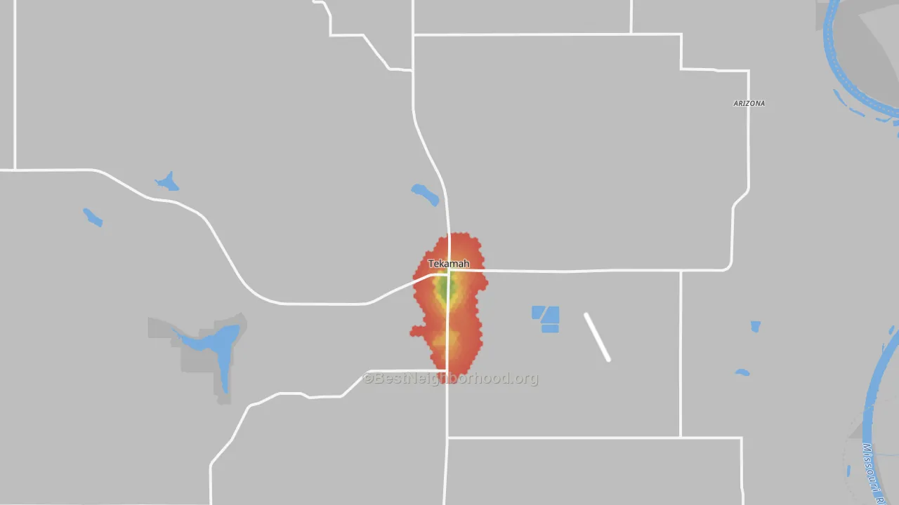 Walk Grade map of 68061, NE, walkable areas in green and car-dependent areas in red