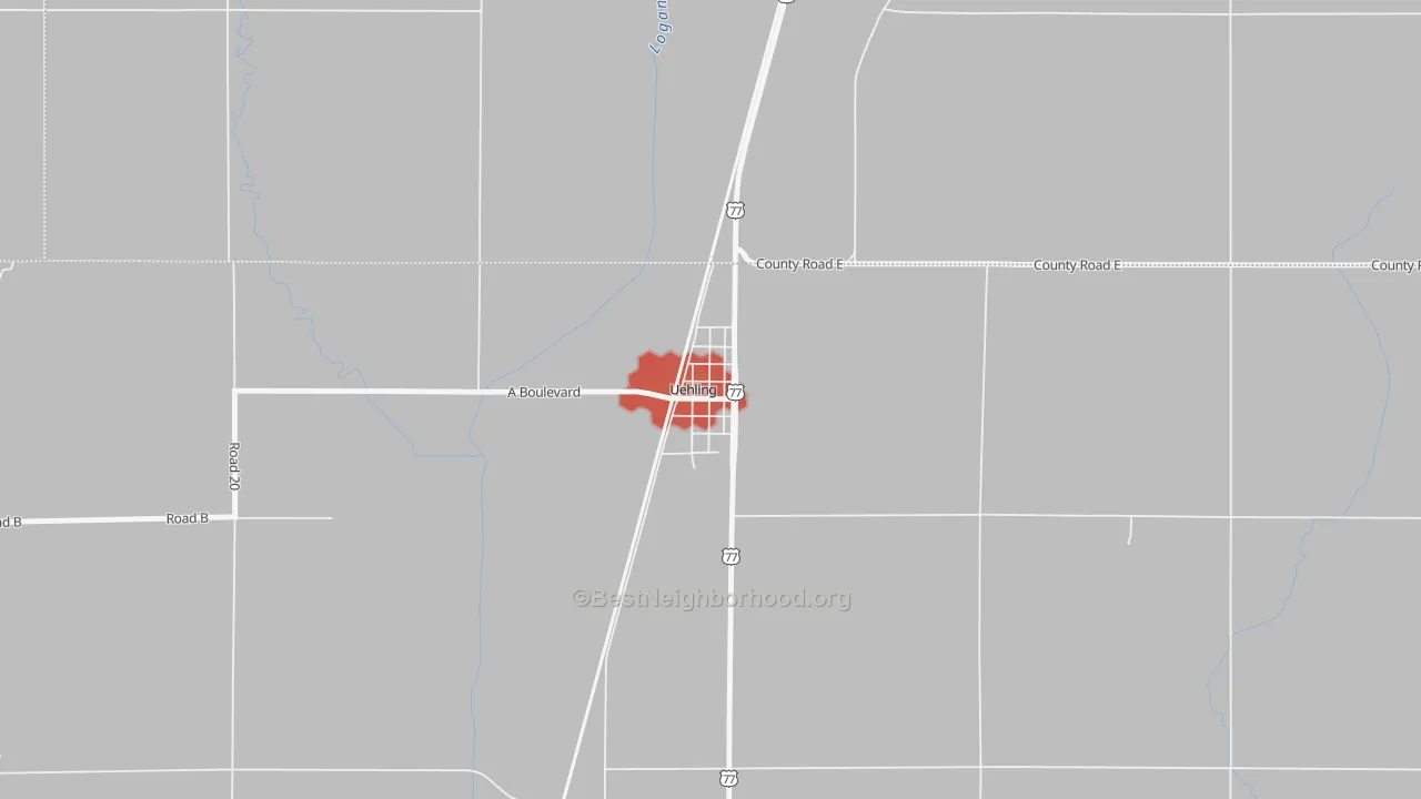 Walk Grade map of 68063, NE, walkable areas in green and car-dependent areas in red