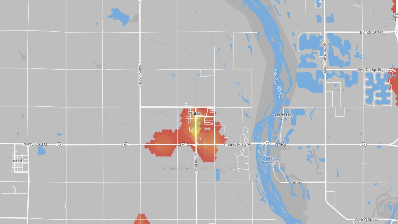 Walk Grade map of 68073, NE, walkable areas in green and car-dependent areas in red