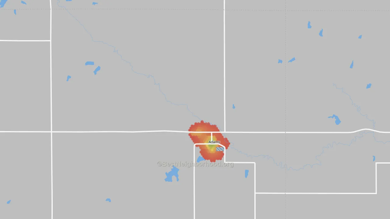 Walk Grade map of 68301, NE, walkable areas in green and car-dependent areas in red