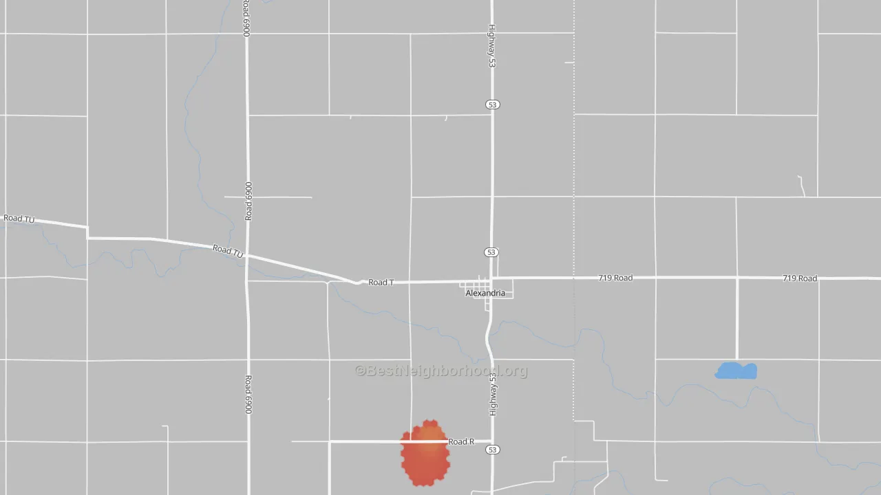 Walk Grade map of 68303, NE, walkable areas in green and car-dependent areas in red