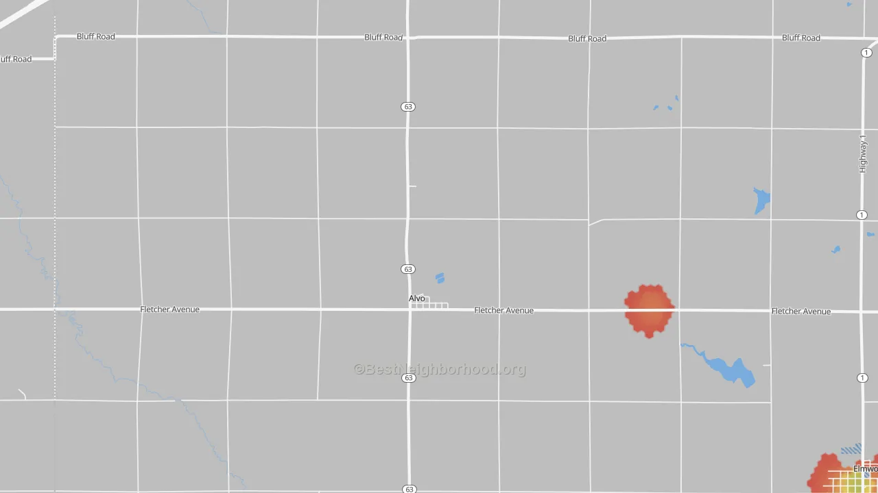 Walk Grade map of 68304, NE, walkable areas in green and car-dependent areas in red