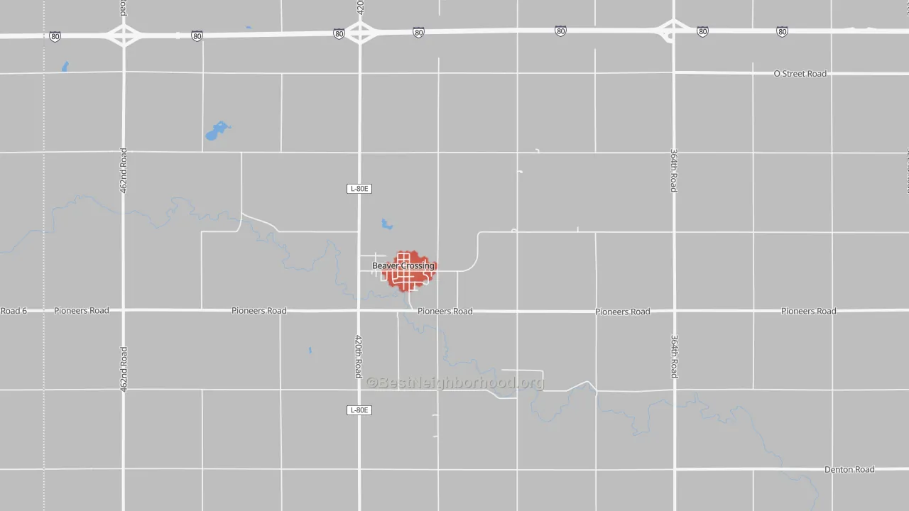 Walk Grade map of 68313, NE, walkable areas in green and car-dependent areas in red