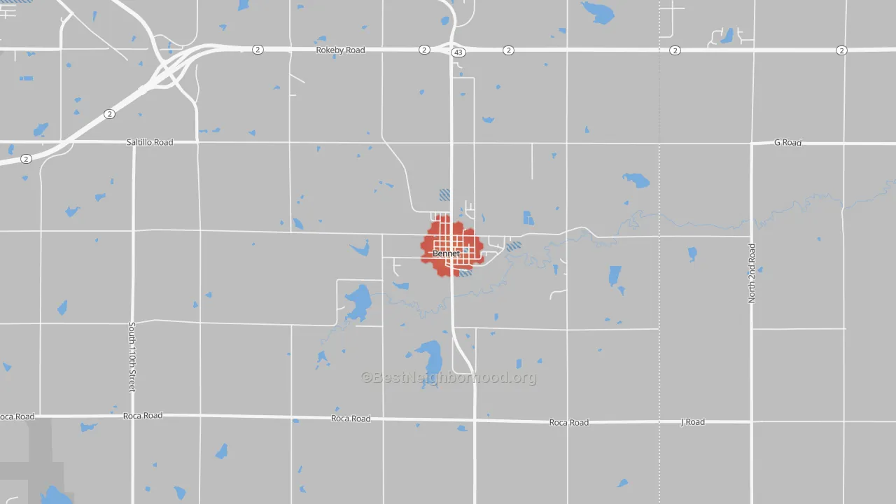 Walk Grade map of 68317, NE, walkable areas in green and car-dependent areas in red