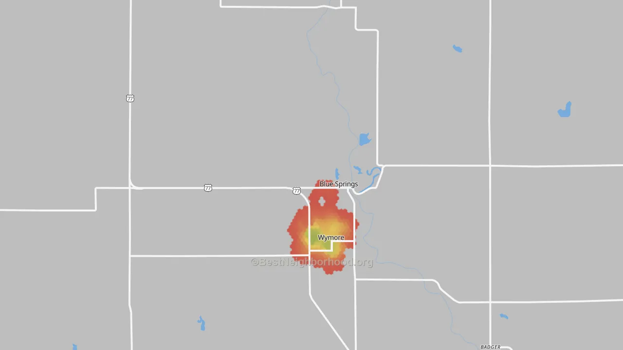 Walk Grade map of 68318, NE, walkable areas in green and car-dependent areas in red