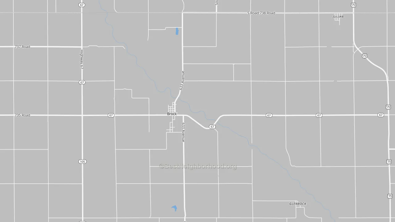 Walk Grade map of 68320, NE, walkable areas in green and car-dependent areas in red