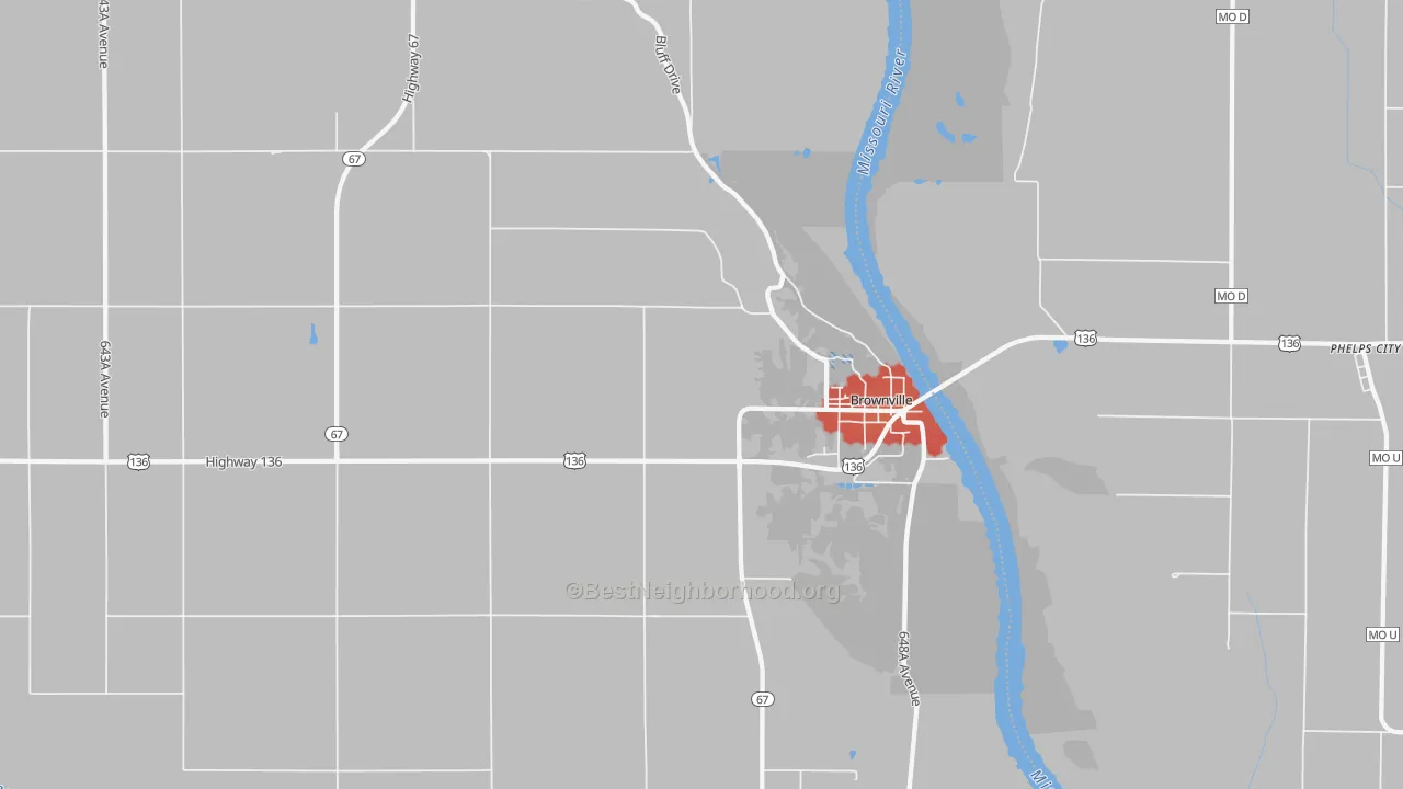 Walk Grade map of 68321, NE, walkable areas in green and car-dependent areas in red