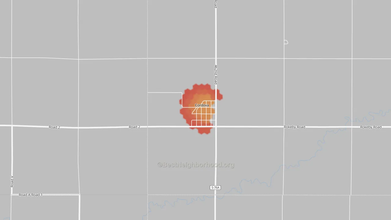 Walk Grade map of 68330, NE, walkable areas in green and car-dependent areas in red