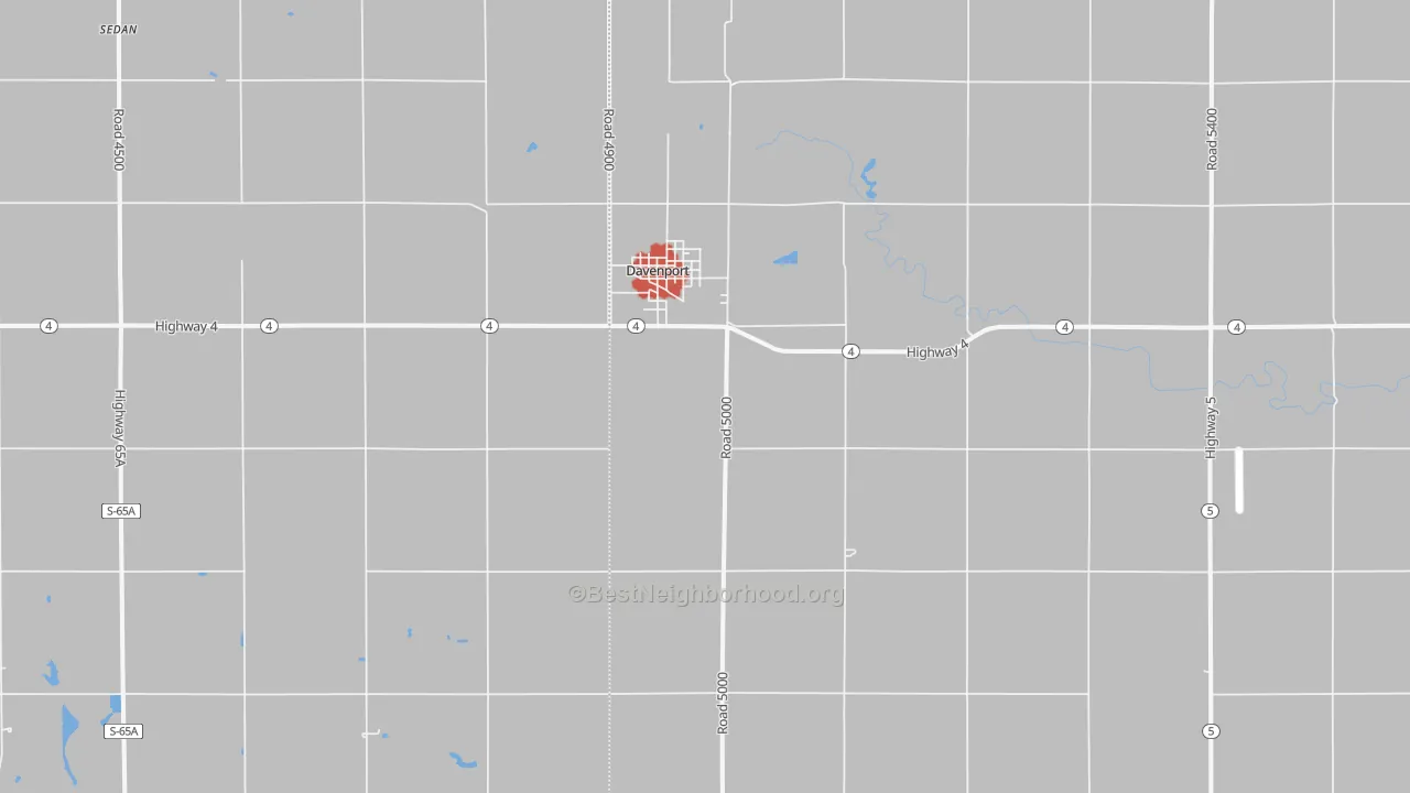 Walk Grade map of 68335, NE, walkable areas in green and car-dependent areas in red