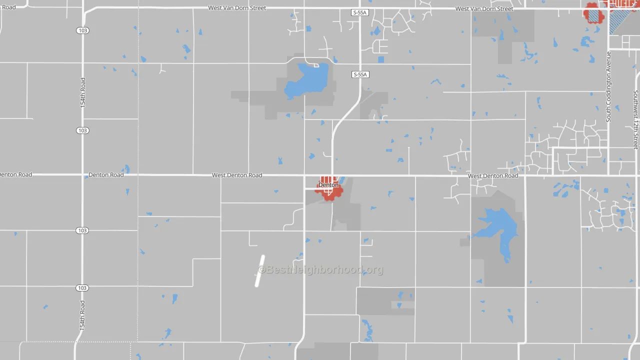 Walk Grade map of 68339, NE, walkable areas in green and car-dependent areas in red