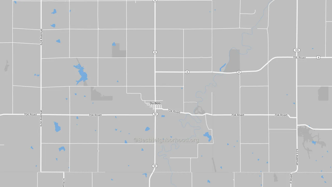 Walk Grade map of 68345, NE, walkable areas in green and car-dependent areas in red