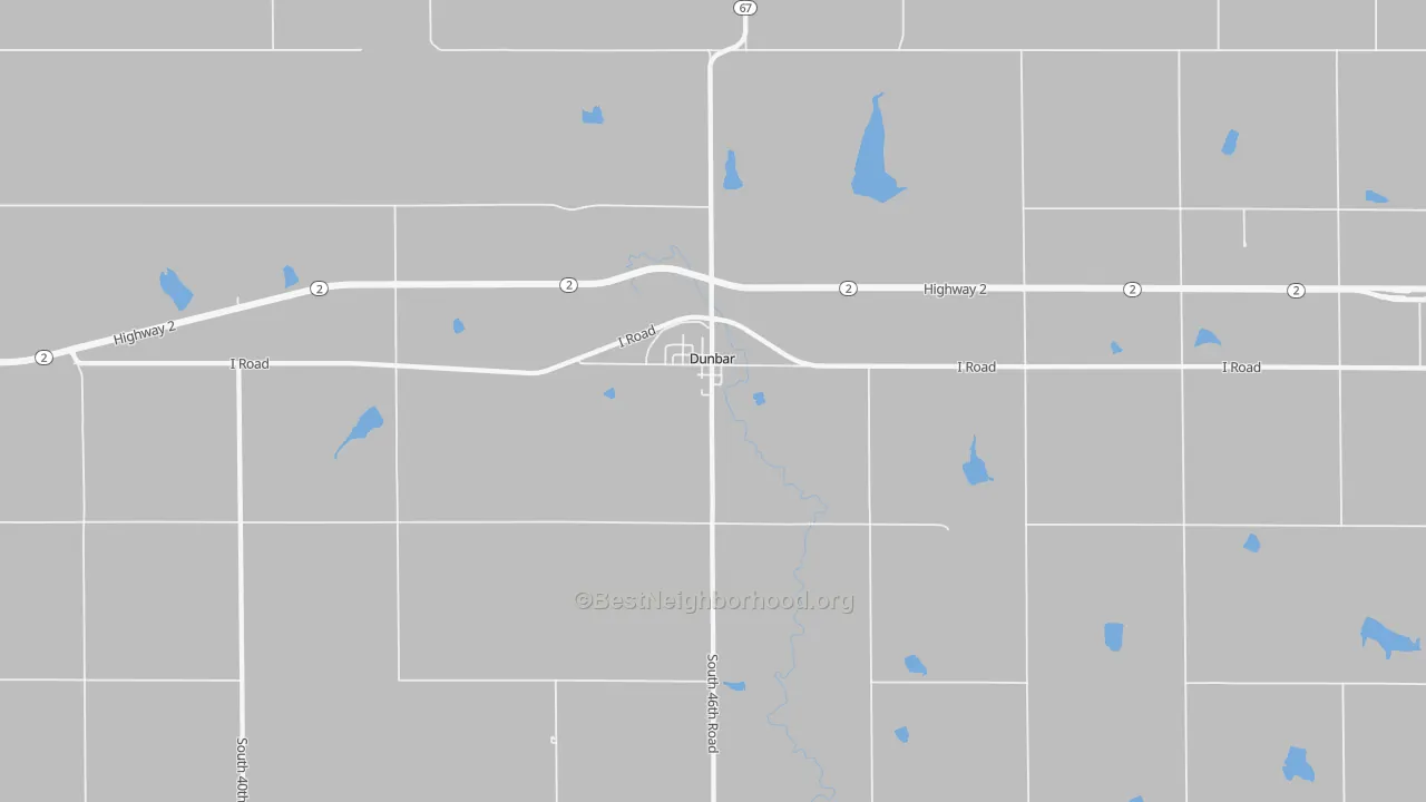 Walk Grade map of 68346, NE, walkable areas in green and car-dependent areas in red