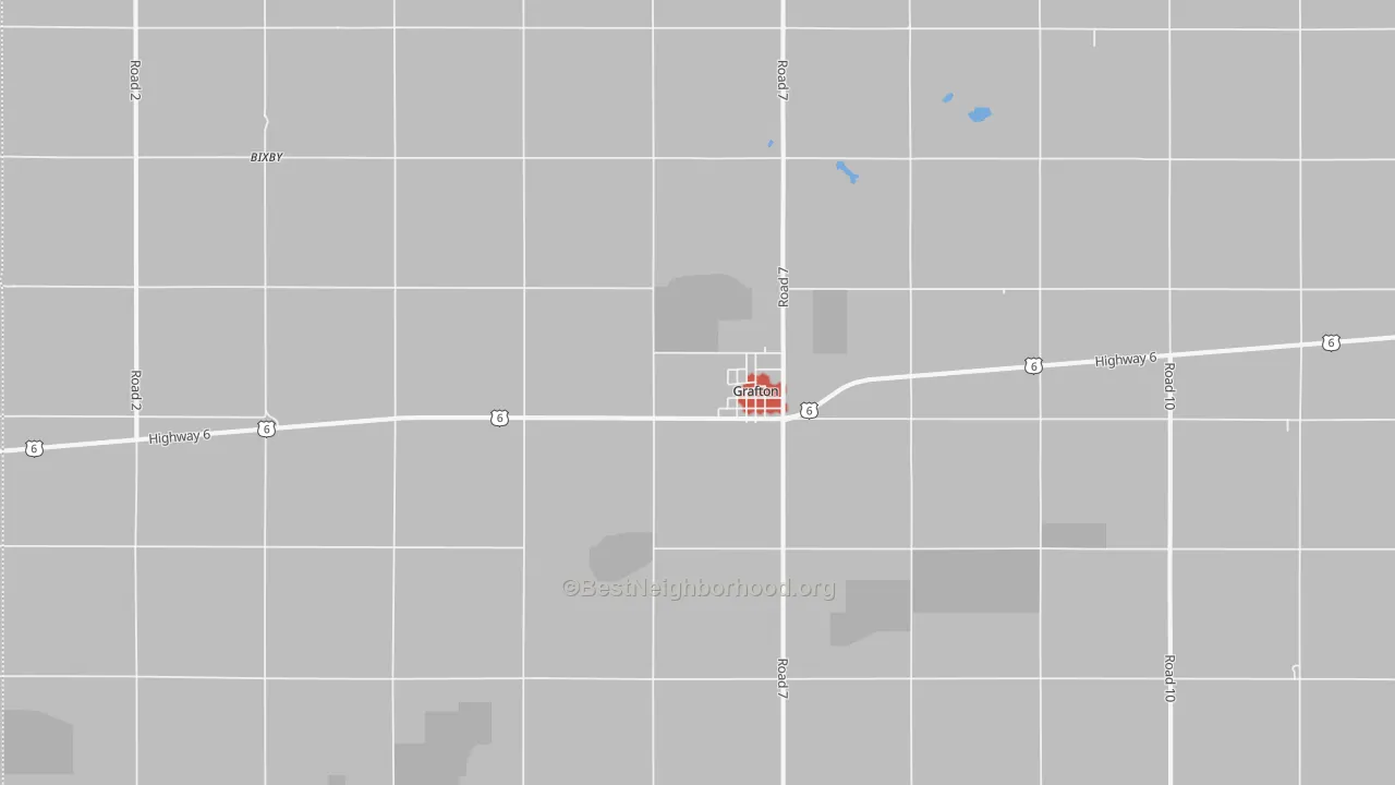 Walk Grade map of 68365, NE, walkable areas in green and car-dependent areas in red
