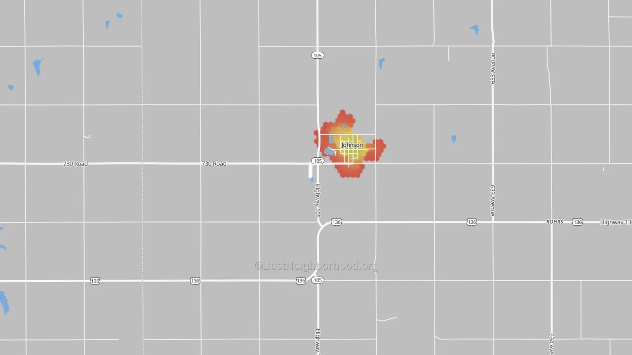 Walk Grade map of 68378, NE, walkable areas in green and car-dependent areas in red