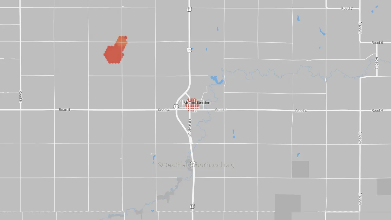 Walk Grade map of 68401, NE, walkable areas in green and car-dependent areas in red
