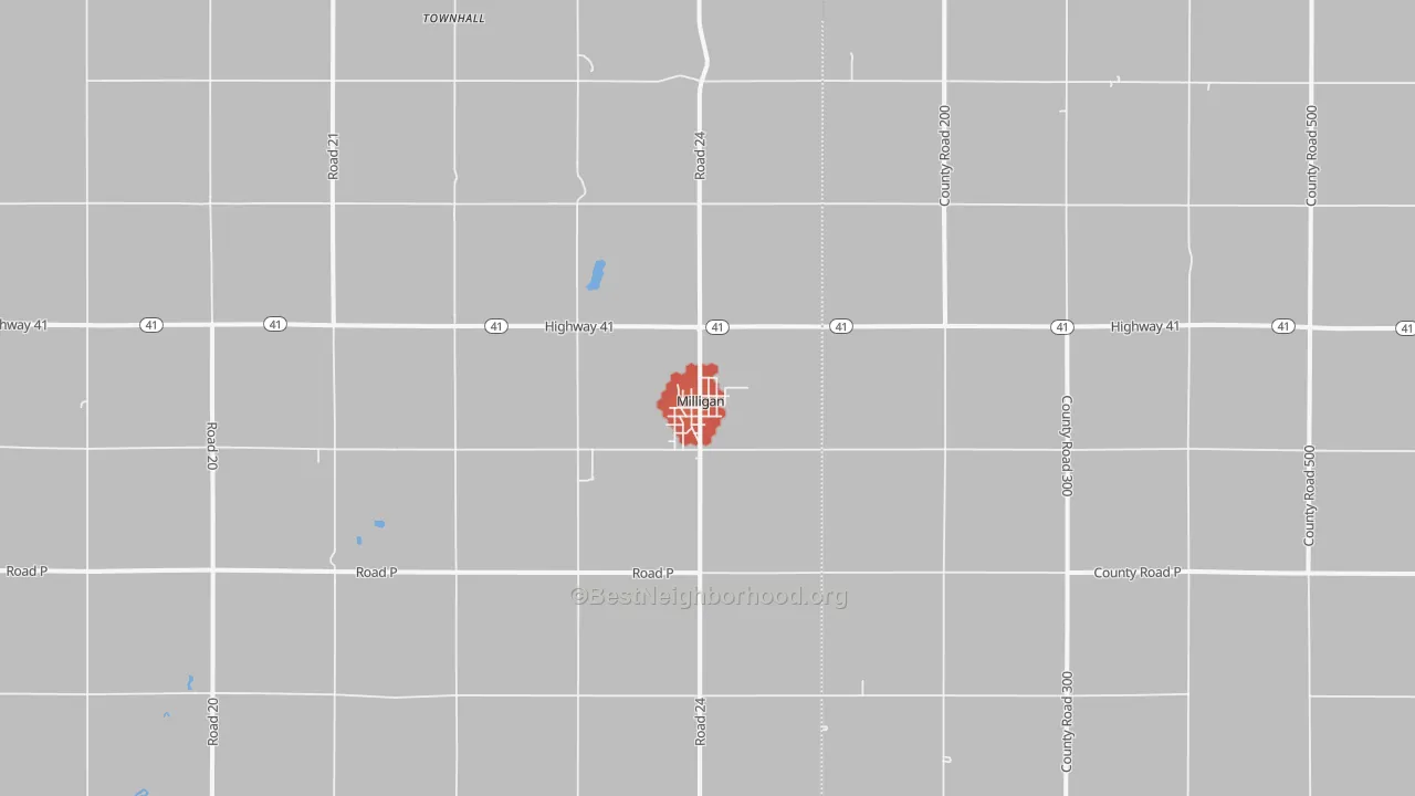 Walk Grade map of 68406, NE, walkable areas in green and car-dependent areas in red