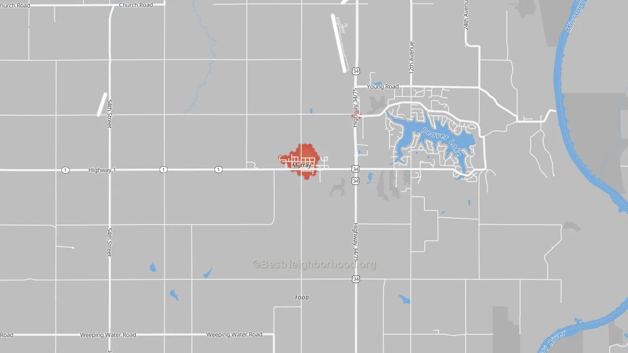 Walk Grade map of 68409, NE, walkable areas in green and car-dependent areas in red