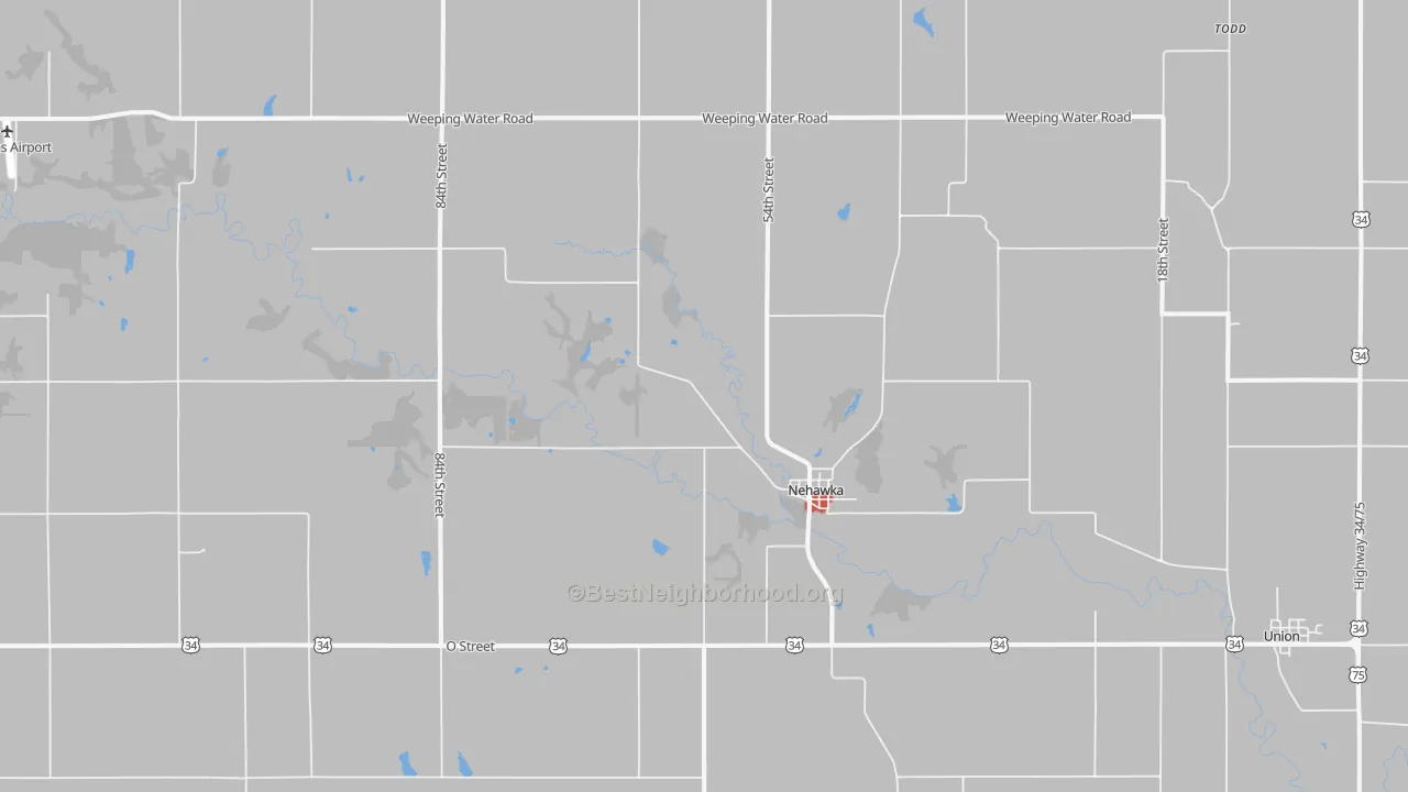 Walk Grade map of 68413, NE, walkable areas in green and car-dependent areas in red