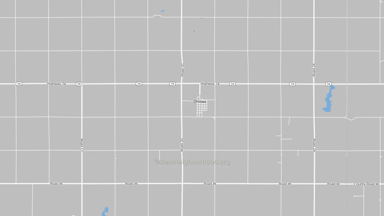 Walk Grade map of 68416, NE, walkable areas in green and car-dependent areas in red