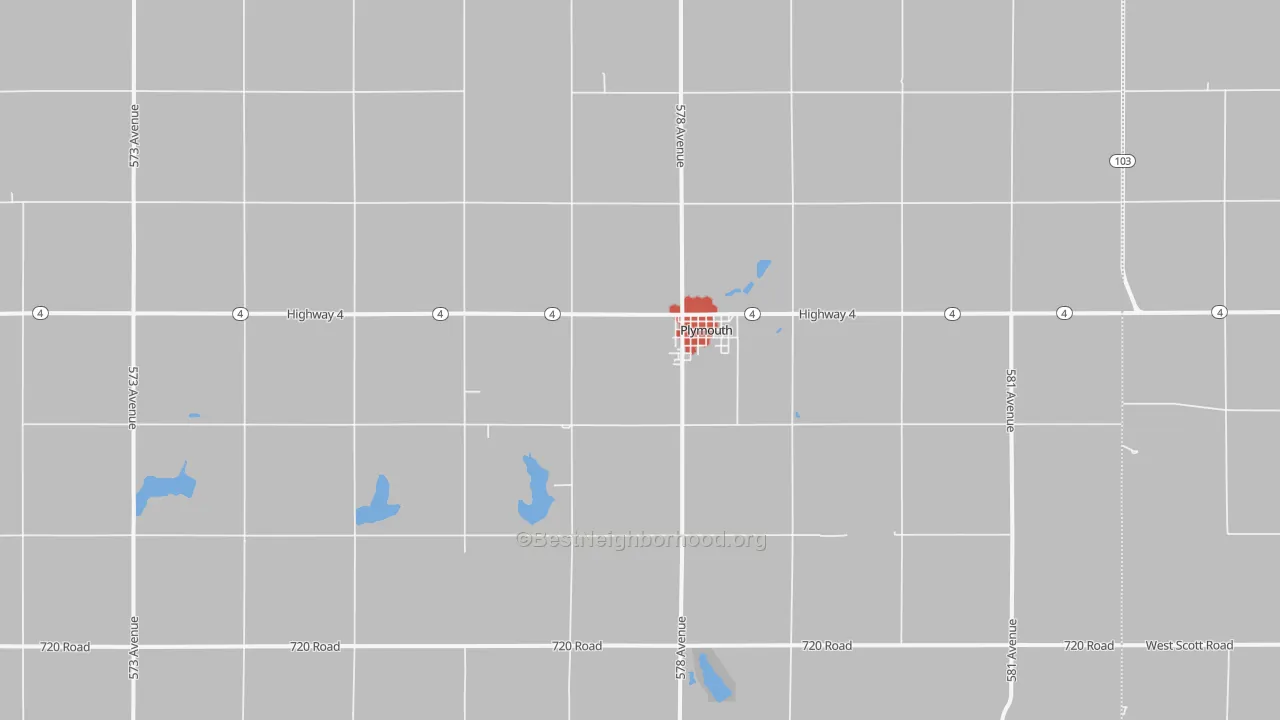 Walk Grade map of 68424, NE, walkable areas in green and car-dependent areas in red