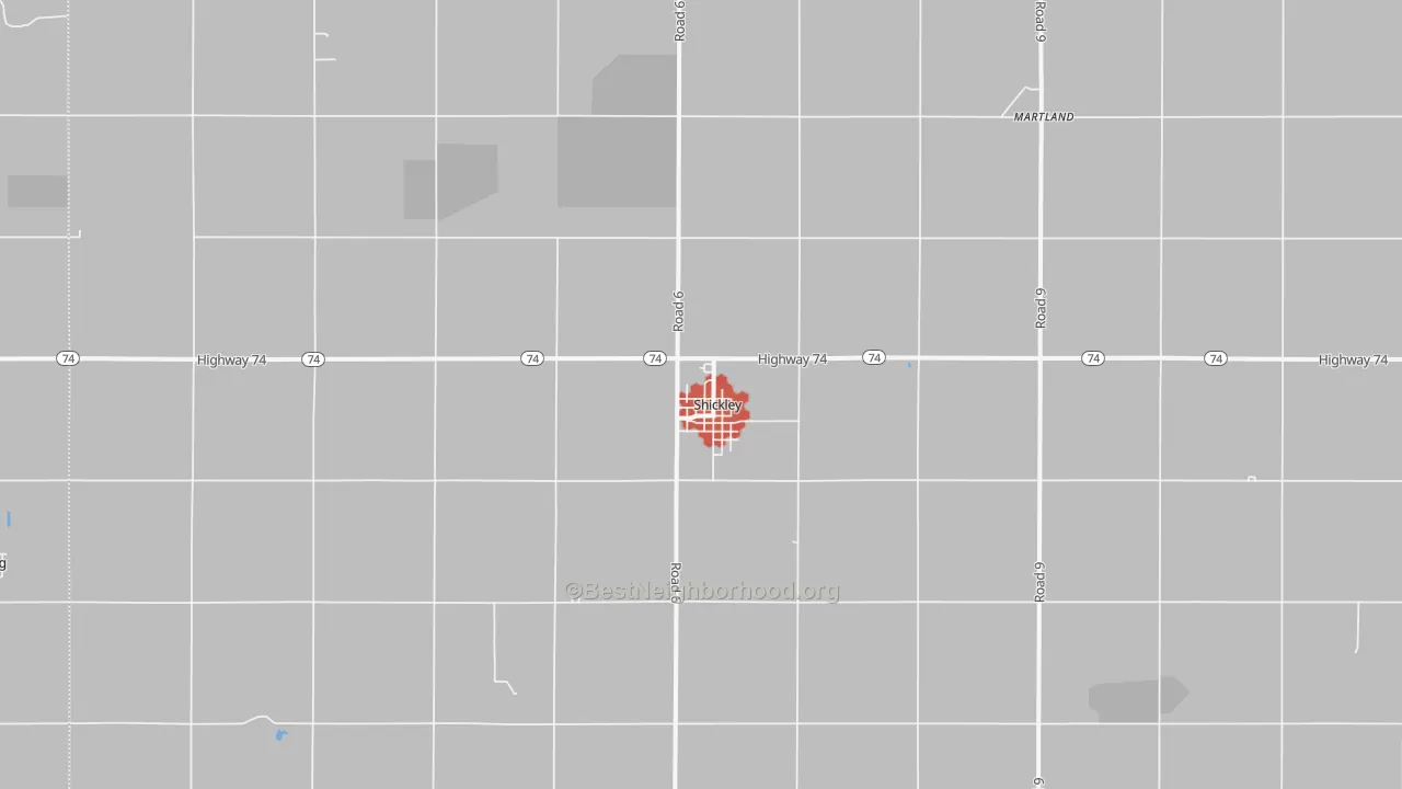 Walk Grade map of 68436, NE, walkable areas in green and car-dependent areas in red