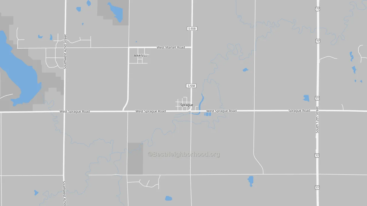 Walk Grade map of 68438, NE, walkable areas in green and car-dependent areas in red