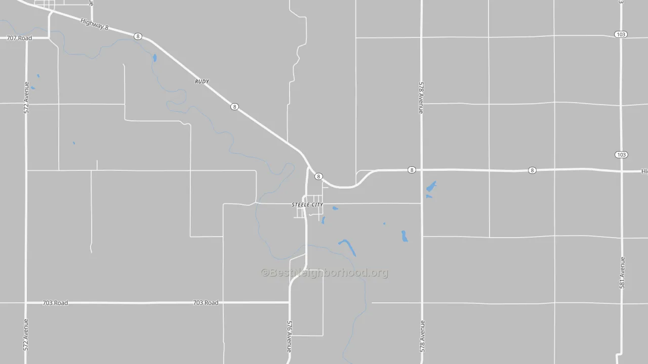 Walk Grade map of 68440, NE, walkable areas in green and car-dependent areas in red