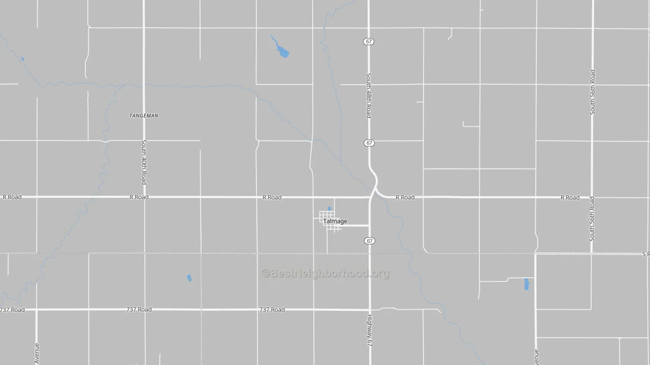 Walk Grade map of 68448, NE, walkable areas in green and car-dependent areas in red